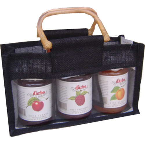 10.75" Black Jute Bottle Gourmet Bags with Three Compartment - IMAGE 1