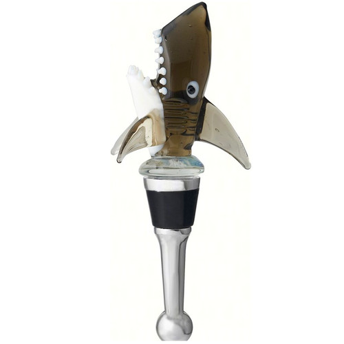 5.25" Green and Clear Shark Head Design Hand Blown Bottle Stopper - IMAGE 1