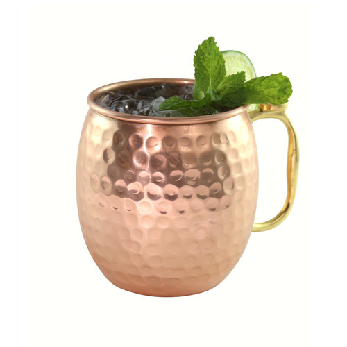 5.5" Moscow Mule Hammered Copper Barrel Shaped Mug with Brass Handle - 30 oz - IMAGE 1