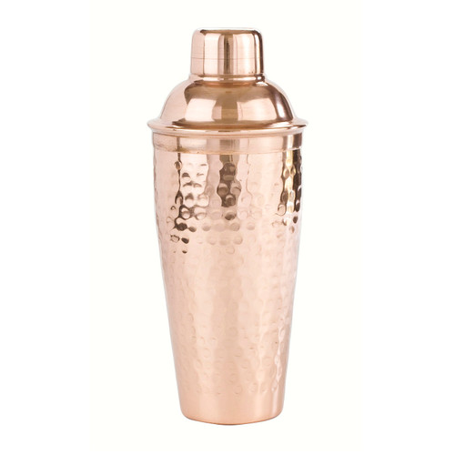 10" Golden Hammered Stainless Steel Cocktail Shaker Bottle with Copper Plating 28oz - IMAGE 1