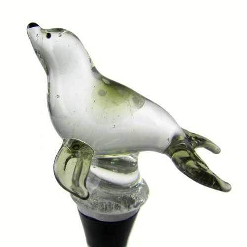 5" Clear White Seal Glass Wine Bottle Stopper - IMAGE 1