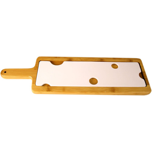 16” Brown and White Wooden Paddle with Ceramic Cheese Board - IMAGE 1