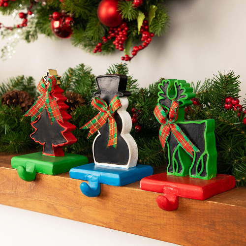 Reindeer, Tree, and Snowman Chalkboard Christmas Stocking Holders - 7" - Set of 3 - IMAGE 1