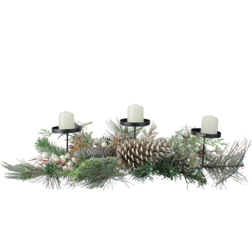 24" Long Needle Pine and Berries Christmas Candle Holder - IMAGE 1
