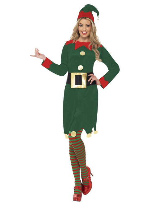 42" Red and Green Elf Women Adult Christmas Costume Set- Large - IMAGE 1
