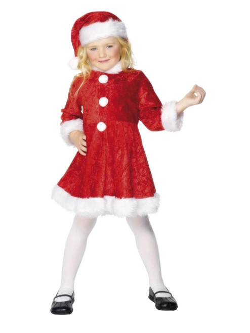 49" Red and White Mini Miss Santa Girl Child Christmas Costume - Small - IMAGE 1