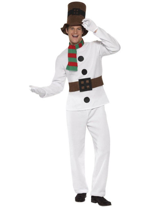 49" White and Brown Mr Snowman Men Adult Christmas Costume - Large - IMAGE 1