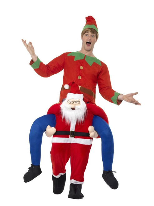 Red and White Piggyback Santa Unisex Adult Christmas Costume - IMAGE 1