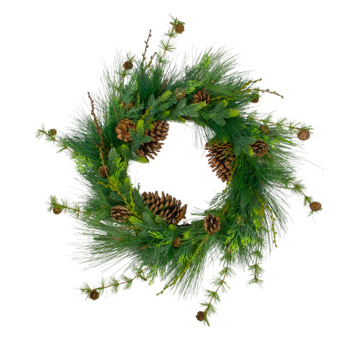 Real Touch™️ Long Pine Needle and Pinecone Artificial Christmas Wreath - 28" - Unlit - IMAGE 1
