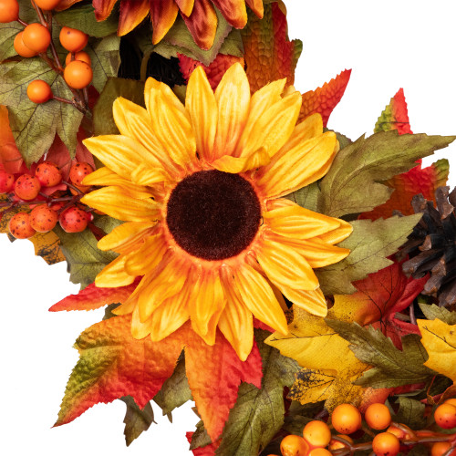 Sunflower & Pinecone Artificial Floral Fall Harvest Wreath - 24 ...