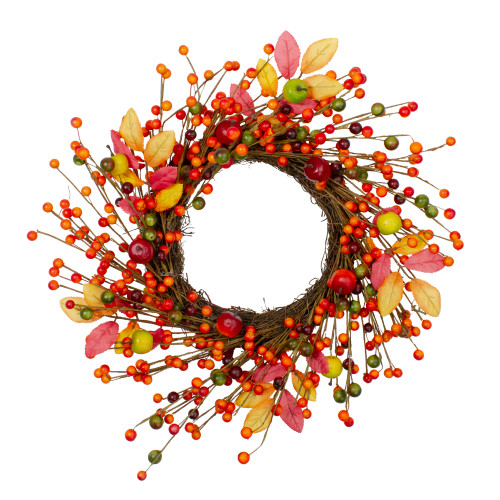 Berries and Apples Foliage Twig Artificial Thanksgiving Wreath - 18-Inch, Unlit - IMAGE 1