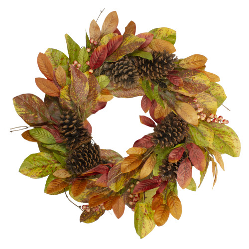 Leaves and Berries Twig Artificial Thanksgiving Wreath - 26-Inch, Unlit - IMAGE 1