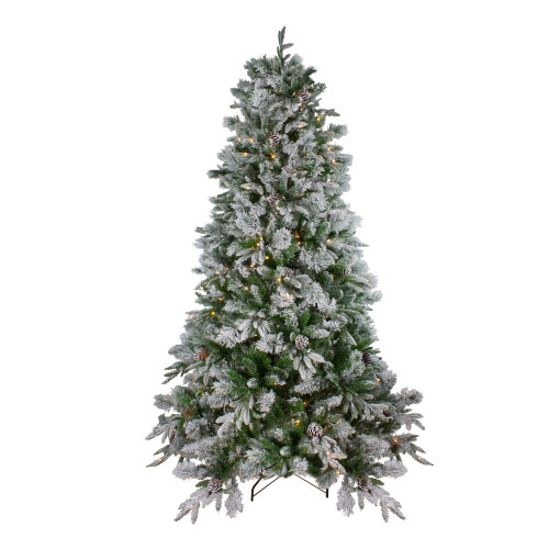 7.5' Pre-Lit Flocked Rosemary Emerald Angel Pine Artificial Christmas Tree - Clear LED Lights - IMAGE 1