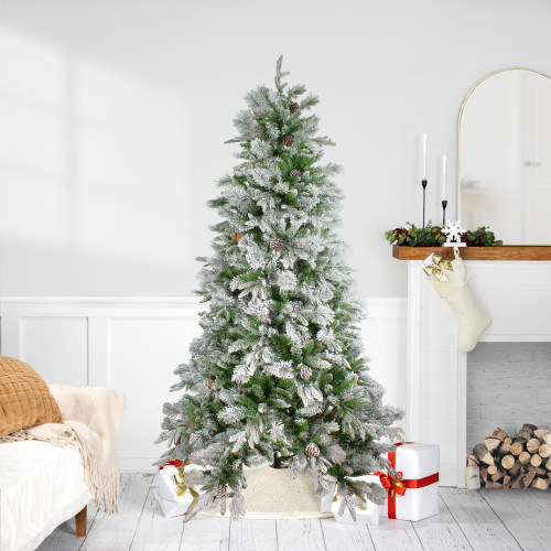 Real Touch™️Medium Flocked Rosemary Emerald Angel Pine Artificial Christmas Tree - 6.5' - Unlit - IMAGE 1