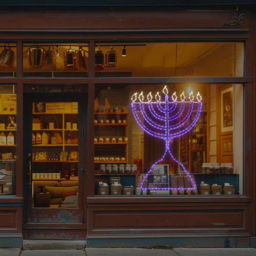 LED Lighted Hanukkah Rope Light Menorah - 4.5' - Blue/Clear Lights - IMAGE 1