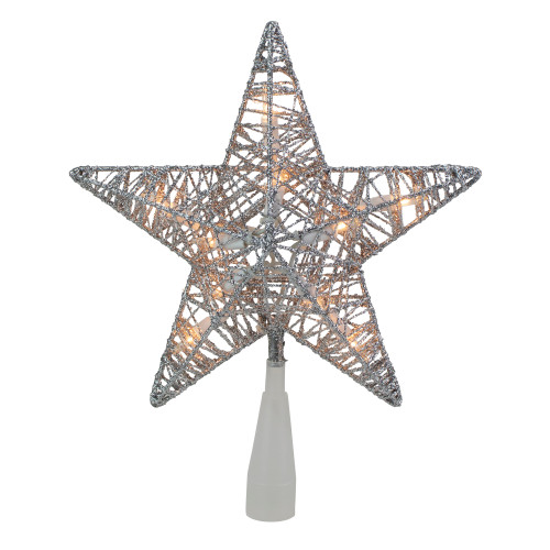 9.5" Lighted Silver Star Christmas Tree Topper - Clear Lights - IMAGE 1