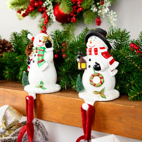 Glittered Snowman Christmas Stocking Holders - 5.75" - Set of 2 - IMAGE 1