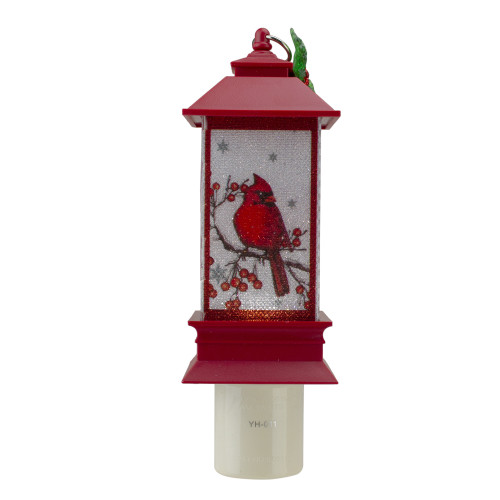 6" Red Cardinal Holly Christmas Lantern Night Light - IMAGE 1