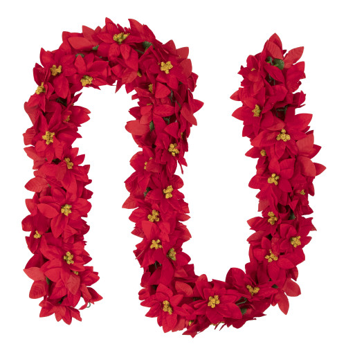 6' x 3" Red Artificial Poinsettia Floral Christmas Garland - Unlit - IMAGE 1