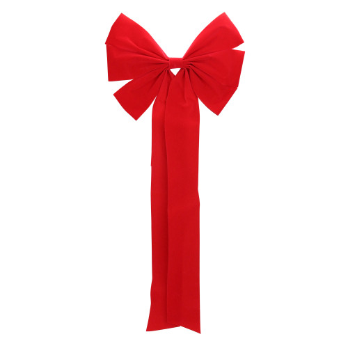 6-Loop Velveteen Christmas Bow Decoration - 12" x 25" - Red - IMAGE 1