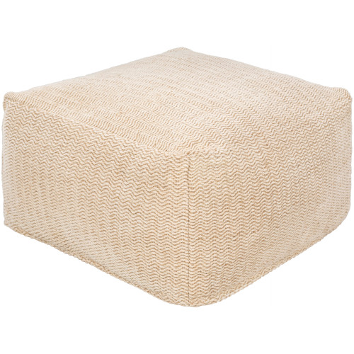 24" Beige and Brown Chevron Patterned Cotton Square Pouf Ottoman - IMAGE 1
