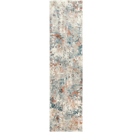 2'7” x 10'3” Distressed Finished Teal Blue and Beige Area Throw Rug Runner - IMAGE 1
