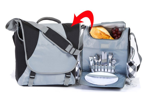 14" Messenger Style Bag Picnic Set with Accessories and Removable Insulated Cooler - Black - IMAGE 1