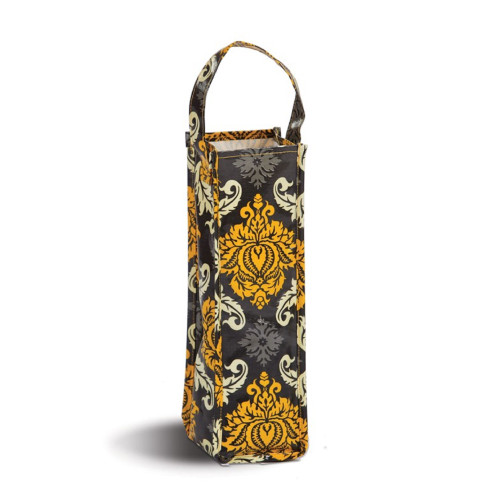 Pack of 2 Black & Yellow Canvas Eco-Friendly Reusable Wine Bottle and Gift Tote Bag 14" - IMAGE 1