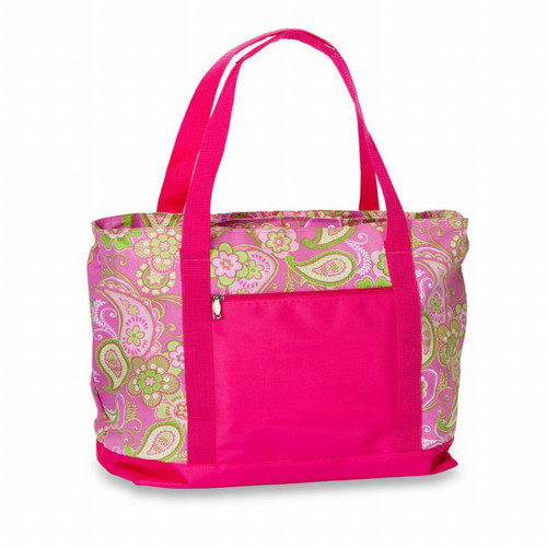 24" Pink Paisley Beach Cooler Bag With Picnic Accessories - IMAGE 1