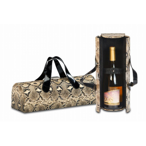 14" Brown and Black Snake Print Fashion Avenue Flirtatious Single Wine Bottle Box Clutch - IMAGE 1