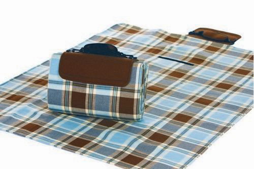 82" Blue and Brown Rectangular Multi-Purpose Padded Waterproof Picnic Mat - IMAGE 1