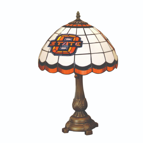 19.5" White and Orange NCAA Oklahoma State Cowboys Tiffany Table Lamp - IMAGE 1