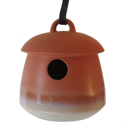 7" Soft Red Heavy Duty Hanging Stoneware Birdhouse - IMAGE 1
