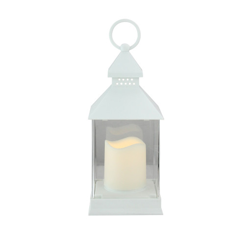 9.5" White Candle Lantern with Flameless LED Candle Tabletop Decor - IMAGE 1