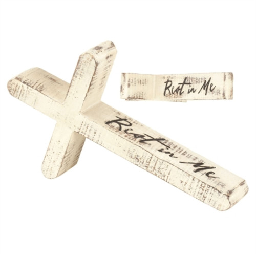 10" White and Black REST IN ME Laying Cross Tabletop Decoration - IMAGE 1