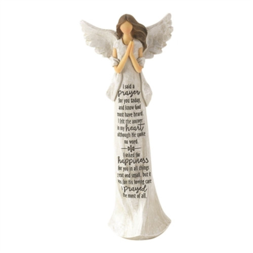 9" White and Beige Classical Style Poem Printed Religious Themed Angel Figurine - IMAGE 1