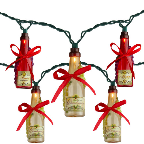 Champagne Bottles with Bows Christmas Light Set - 12' Green Wire - 10ct - IMAGE 1