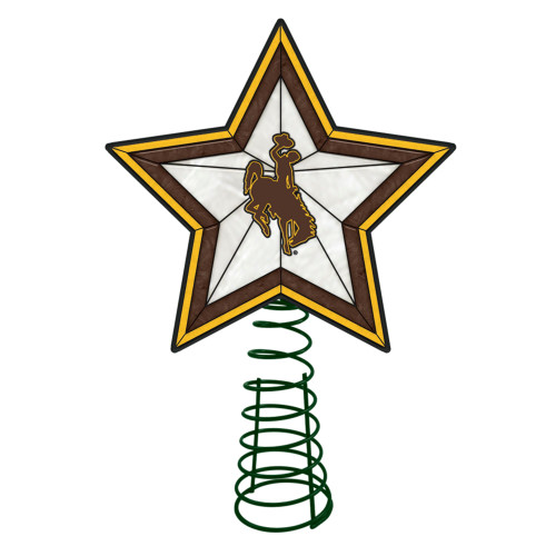 10" Lighted Yellow and Brown Star NCAA Wyoming Cowboys Christmas Tree Topper - IMAGE 1
