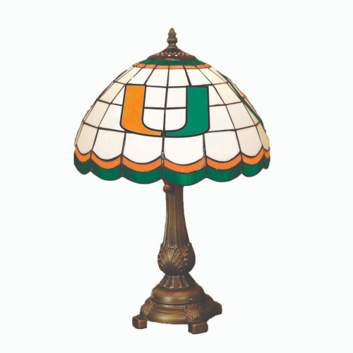 19.5" Orange and Green NCAA Miami Hurricanes Tiffany Table Lamp - IMAGE 1