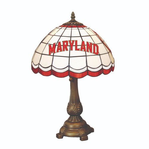 19.5" Red and White NCAA Maryland Terrapins Tiffany Table Lamp - IMAGE 1