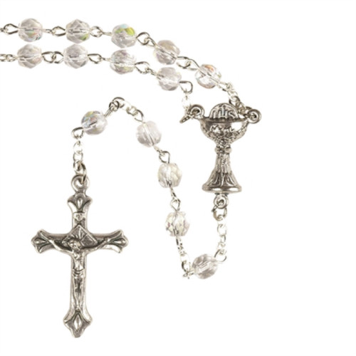 White and Silver Themed Round Glass Beaded Rosary - IMAGE 1