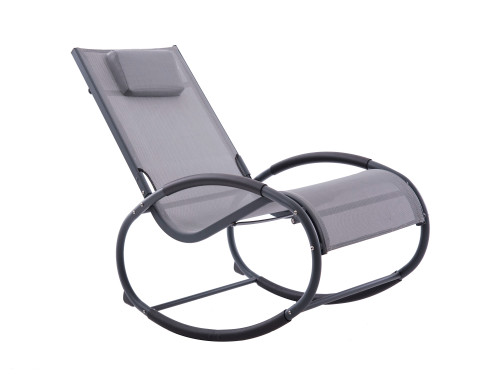 48” Gray Outdoor Aluminum Rocking Lounge Chair with a Pillow - IMAGE 1