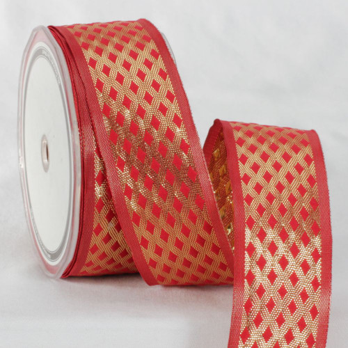Red and Gold Colored Metallic Finish Ribbon 1.5" x 27 Yards - IMAGE 1