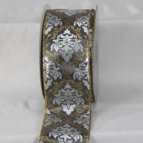 Gray and Gold Colored Traditional Style Ribbon 2.5" x 20 Yards - IMAGE 1