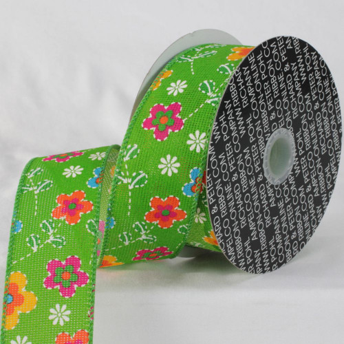 Green and Orange Floral Ribbon 2" x 20 Yards - IMAGE 1