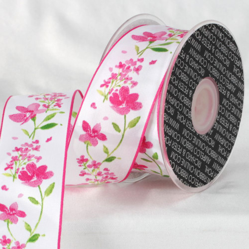 Pink and White Floral Ribbon 1.5" x 27 Yards - IMAGE 1
