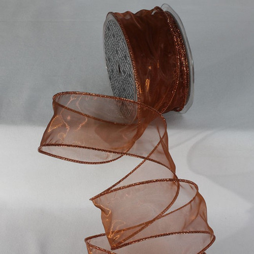 Copper Brown Colored Wired Craft Organza Ribbon 2" x 27 Yards - IMAGE 1