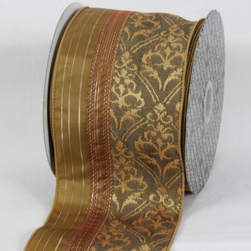 Brown Damask Woven Edged Ribbon 4" x 20 Yards - IMAGE 1