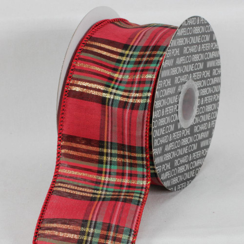Red and Brown Plaid Ribbon 2.5" x 20 Yards - IMAGE 1