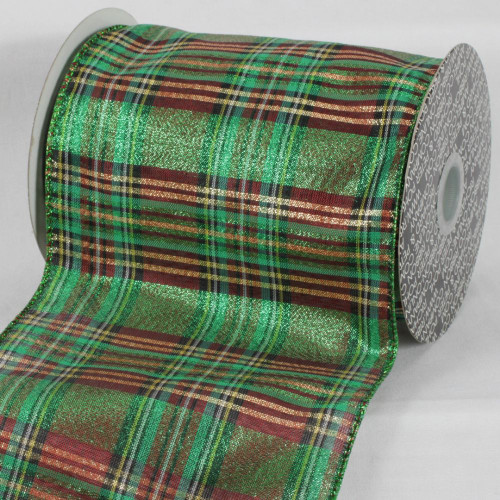 Green and Brown Plaid Ribbon 6" x 20 Yards - IMAGE 1